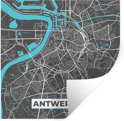 Muurstickers - Sticker Folie - Stadskaart – Grijs - Kaart – Antwerpen – België – Plattegrond - 100x100 cm - Plakfolie - Muurstickers Kinderkamer - Zelfklevend Behang XXL - Zelfklevend behangpapier - Stickerfolie