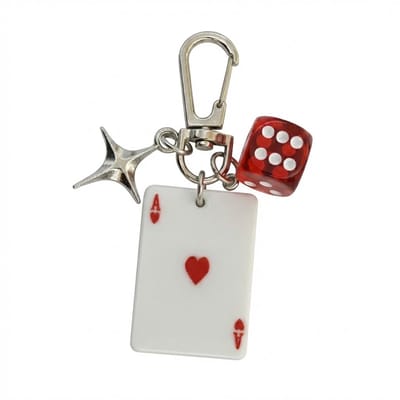 Wit rode sleutelhanger aas harten – speelkaart sleutelhanger met dobbelsteen en ster hanger – metalen keychain met clip – decoratieve sleutelhanger voor sleutels, tas of etui