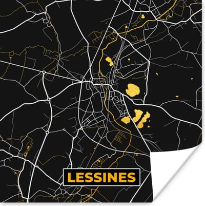 Poster Kaart - Lessines - Goud - Stadskaart - Plattegrond - 100x100 cm XXL