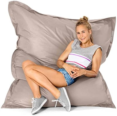 Green Bean© Indoor Bean Bag XXL 140x180 cm 380 Litre Bean Bag for Kids & Adults EPS Granules Filling Giant Seat Bag Large Lounge Cushion Washable Weatherproof Lounge Chair Floor Cushion Dark Beige