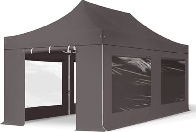 3x6 m Easy Up partytent Vouwpaviljoen met zijwanden (4 panorama), PROFESSIONAL alu 40mm, donkergrijs