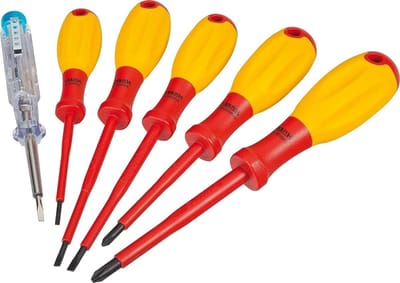 Elektrische Schroevendraaierset 810/6VDE - 6-Delige Set met Kruiskop- en Sleufschroevendraaiers - Spanningstester - Verschillende Maten