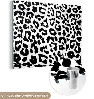 MuchoWow® Glasschilderij 120x90 cm - Schilderij acrylglas - Design - Dierenprint - Zwart - Wit - Foto op glas - Schilderijen