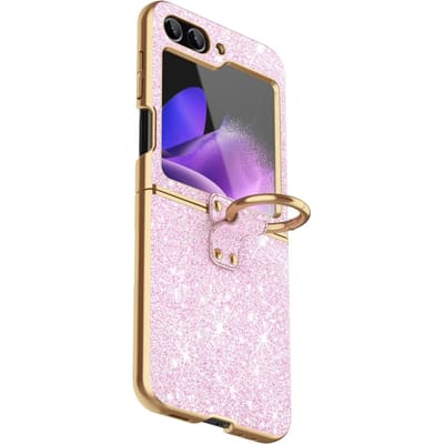 Luxe Plating Bling Glitter Ringhouder Telefoonhoesje Voor Samsung Galaxy Z Flip 6 5 4 Flip6 Flip5 Flip4 Flip3 Harde Plastic Cover Galaxy Z Flip6 white