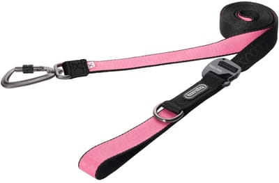 Boondog Hondenriem 2.5m - Verstelbaar - Multifunctioneel - Extra Sterke Nylon Riem - Flexibele Grip - Karabijnhaak - Black/Pink - Maat S