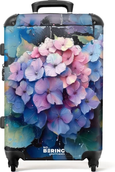 NoBoringSuitcases.com® - Koffer groot - Rolkoffer lichtgewicht - Hortensia bloemen in graffiti stijl - Reiskoffer met 4 wielen - Grote trolley XL - 20 kg bagage