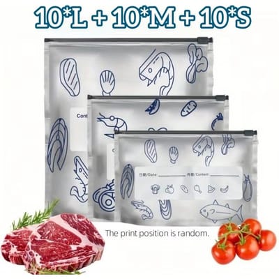 Aluminiumfolie Verse-Bewarende Zak Afgesloten Antibacteriële Koelkast Voedsel Vriesopslagzak Ritssluiting Afsluiting 30PCS：L+M+S