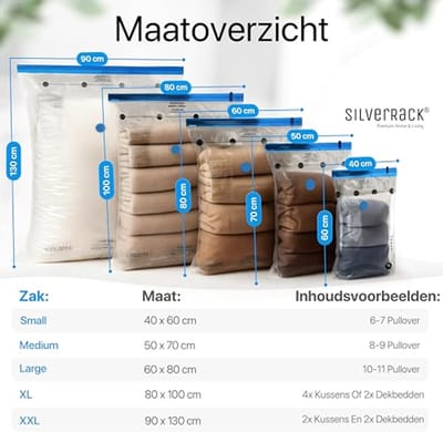 Vacuümzakkenset Kleding 6-delig - Compressiezakken voor Reizen, Opslag en Verhuizing