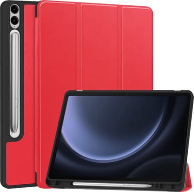 Hoesje - Geschikt voor Samsung Galaxy Tab S9 FE Plus - Dun & Stevig - Hard Cover Case - Trifold Bookcase Hoes - Met Uitsparing Geschikt voor S Pen - Hardcover Book - Tablethoes - Rood