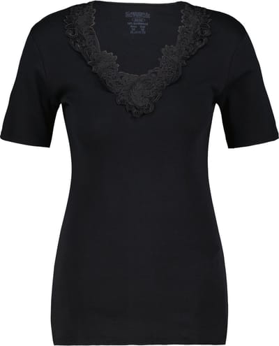 Toker Dames Shirt met kant - Zwart - 100% katoen - Maat 36/38
