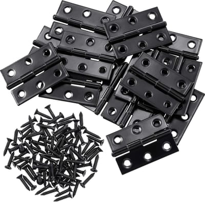 Set van 16 roestvrijstalen vouwscharnieren met knopsluiting Geschikt voor kleine deuren, meubels, piano's en kastdeuren, inclusief schroeven (4,4 cm, zwart)