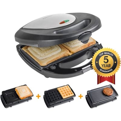 Bestron Tosti apparaat - ASM8010 - 760W - 3-in-1 Tosti's, wafels en grillen - Anti aanbaklaag - Grijs - 5 jaar garantie