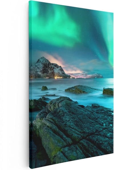 Artaza Canvas Schilderij Noorderlicht - 20x30 cm - Klein - Wanddecoratie Strand Zee - Muurdecoratie Bergen - Kamer Accessoires