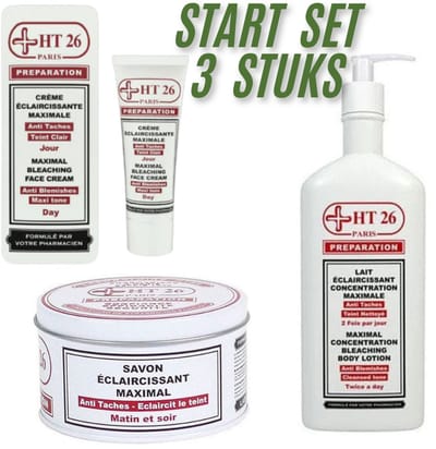 HT26 Transparence Set – Verhelderende Bodymilk, Gezichtscrème & Reiniger – Hydraterend, Egaliserend & Tegen Pigmentvlekken – 450ml + 50ml + 200g – Voor Stralende Huid