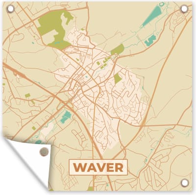 Tuin poster Kaart - Plattegrond - Waver - Vintage - Stadskaart - 200x200 cm - Tuindoek