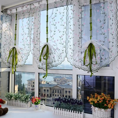 Geborduurde Romeinse Vitrage Klassiek Bloemmotief Raamscherm Elegant Geborduurde Romeinse Rolgordijn voor 2m/78.7in Height
