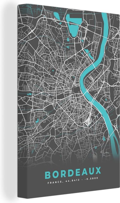 Canvas Schilderij Frankrijk - Stadskaart - Kaart - Plattegrond - Bordeaux - 20x30 cm - Wanddecoratie