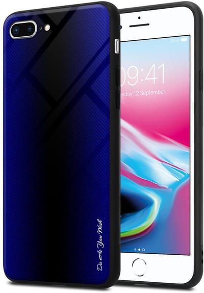 Cadorabo Hoesje geschikt voor Apple iPhone 7 PLUS / 7S PLUS / 8 PLUS in KOBALT PAARS - Beschermhoes gemaakt van TPU silicone Case Cover en achterkant van gehard glas