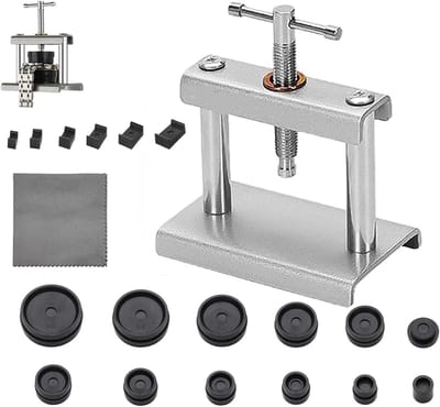 Horloge Dopmachine - 18 Mallen, Reinigingsdoekje - Instelbare Druk - Metaal & Abs - Voor De Meeste Horlogematen - Zilver