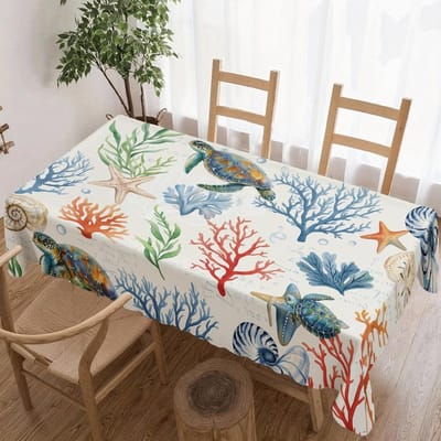 Rechthoekige Tafelkleed met Oceaan Zeeleven voor Tafeldecoratie Keuken Eetkamer Waterdicht Herbruikbaar Tafelkleden voor Tafel Bruiloft Feest 90x140cm