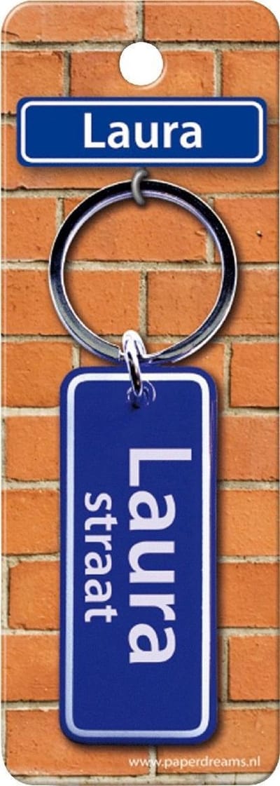 Paper Dreams Sleutelhanger Straatnaam Laura 9 Cm Staal Blauw