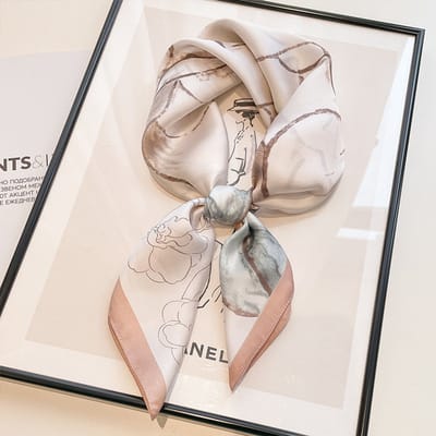 Dames Sjaal - Sjaals - Stola - Vierkante doek - Elegant Stijlvol Dames haar sjaal - Satijn zijde - Hals sjaaltje - Sjaaltje Satijn - Neksjaaltje - Omslagdoek Modesjaals - Neksjaal - Klein Sjaaltje -Lineaire Pioen - lichte poeder-70*70CM