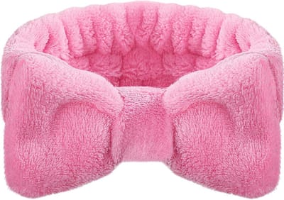 Zachte Haarband met Strik voor Make-up en Bad, Coral Fleece, Ideaal voor Dames en Meisjes, Perfect voor Douche en Sportactiviteiten (Roze)