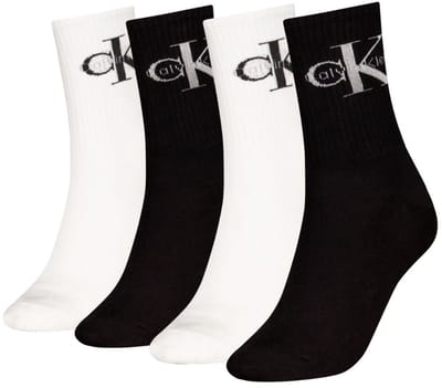 Calvin Klein - Sokken Giftbox Dames - Monologo - 4 paar CK Sokken - Wit/Zwart - One Size (37-41)
