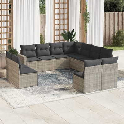 vidaXL - 11-delige - Loungeset - met - kussens - poly - rattan - lichtgrijs