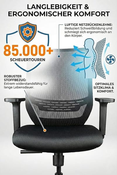 Bureaustoel zonder armleuningen – Ergonomische kantoorstoel met lendensteun – Verstelbare zithoogte – Nylon onderstel – Zwart – 63,5 x 63,5 x 101,6 cm – Pauwhome