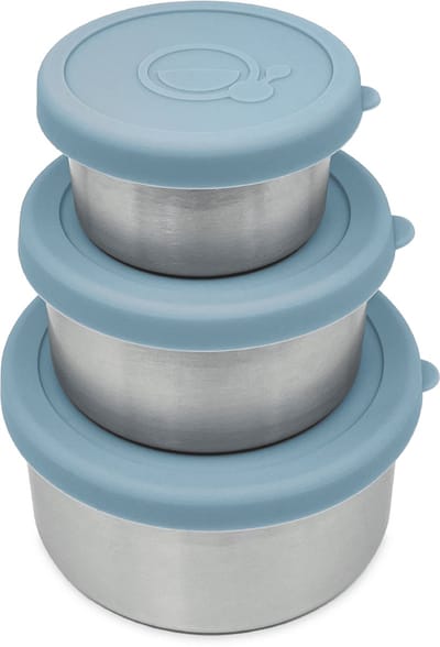 Smikkels Fruitbakje school - RVS fruitbakjes - Snackbox – 3 stuks (blauw) – 110/220/400 ml – 304 RVS (18/8) - Vaatwasserbestendige bewaarbakjes