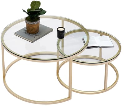 QUESTYR Salontafel Set – 2‑in‑1 – Marmerlook – 60 & 40 cm – Ronde Tafels – Moderne Woonkamer Tafelset – Compact & Stijlvol