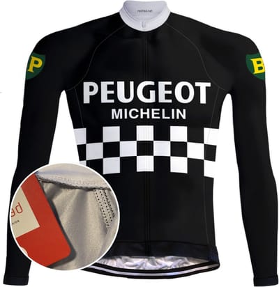 Retro Wielershirt lange mouwen Peugeot-BP-Michelin Zwart - RedTed - M
