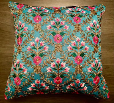 Kussens woonkamer - kussenhoes 35 x 35 cm - kussensloop - sierkussens - cushion cover - katoensilk - Kussenhoesjes - 2 stuks - etnisch Indiaas - borduurwerk - embroidery