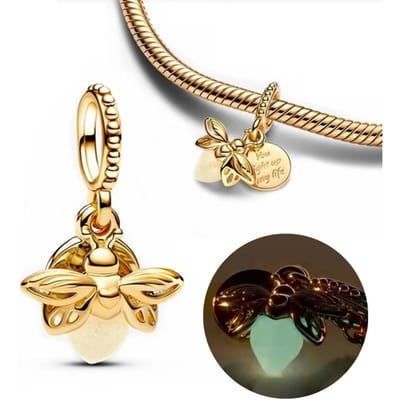 Koperen Vuurvlieg Charms Kralen Lichtgevend in het Donker Hanger Past op Originele Armband Superieure Sieraden Liefde Ontwerp Cadeaus DIY Knutselen Voor Vrouwen beige