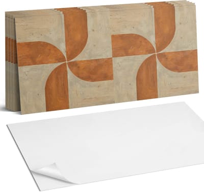 Coloray Plaktegels - Geometrie met bogen Wandtegel Zelfklevend - 60 cm x 30 cm - Oranje Plaktegels - 6 stuks - Rechthoek PVC Tegels - Plaktegels Keuken - Zelfklevende Vloertegels Badkamer - Vinyltegels Vloer Zelfklevend - Zelfklevende Wandtegels