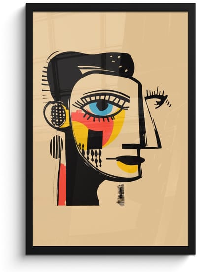 Poster in lijst - Fotolijst 40x60 cm - Posters - Geometrisch - Felle kleuren - Kubistische stijl - Posterlijst zwart - Decoratie - Wanddecoratie woonkamer - Muurdecoratie slaapkamer