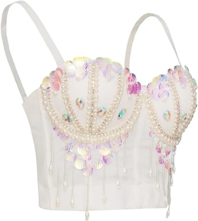 Dames Bustier Corset met Strass, Gothic Punk Top met Franje en Diamanten Beleg, Sexy Lingerie voor Feestjes en Avonden