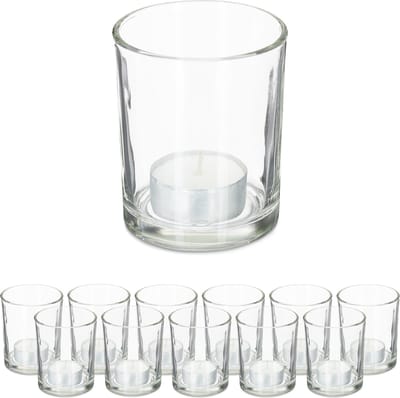 theelichtglazen set van 12 - glas - 8,5 x 7 cm - transparant