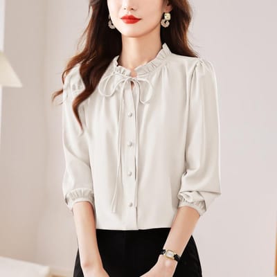 Nieuw Elegante Stijl Vetershirt voor Dames Commuter High-end Buitenlandse Stijl Lange Mouw Los Shirt 4XL white