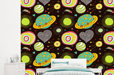 Behang - Fotobehang Patronen - Ruimte - Planeten - Jongens - Kinderen - Kids - Breedte 245 cm x hoogte 220 cm