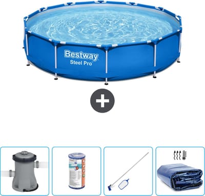 Bestway Rond Steel Pro Zwembad - 366 x 76 cm - Blauw - Inclusief Pomp Filter - Schoonmaakset - Solarzeil