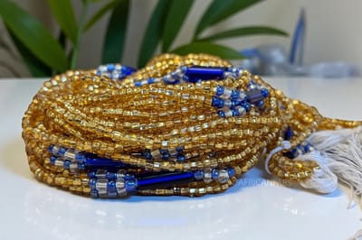 AfricanFabs® Waist Beads / Afrikaanse Heupketting - Obim - Blauw (Traditioneel niet-elastisch koord) - 3 in 1 Buikketting - Taille ketting