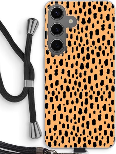 Case Company® - Hoesje met koord geschikt voor Samsung Galaxy S24 hoesje met Koord - Panter - Telefoonhoesje met Zwart Koord - Bescherming aan alle Kanten en Over de Schermrand