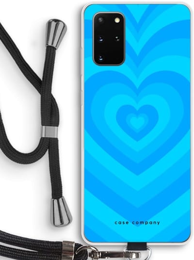Case Company® - Hoesje met koord geschikt voor Samsung Galaxy S20 Plus hoesje met Koord - Hart Blauw - Telefoonhoesje met Zwart Koord - Bescherming aan alle Kanten en Over de Schermrand