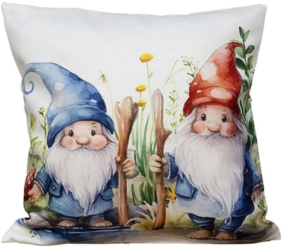 Kussenhoes - bedrukt - Kabouter - Kabouters - Paddestoelen - Bloemen - 40 x 40 cm