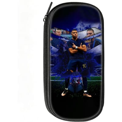 Voetbalster Pennenbak M-Mbappe Patroon Leer Potlooddoosje Beste Cadeau make-up tas Student Reis Voetbal Sport Potloodtasje