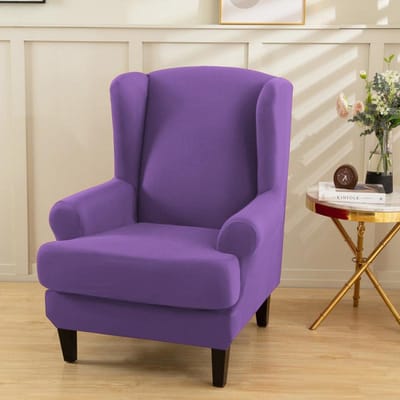 Oorfauteuilhoes Stretch Bloemen Spandex Fauteuilhoezen Voetenbank Eénpersoonsbank Slipcovers Met Kussenhoes paars