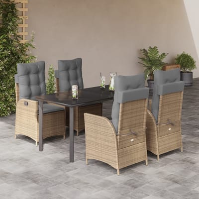 vidaXL - 5-delige - Tuinset - met - kussens - poly - rattan - beige