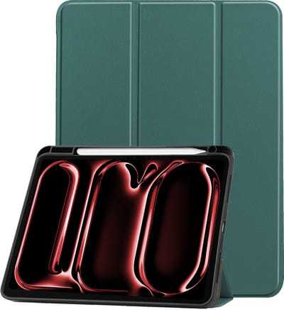 Hoes - Geschikt voor Apple iPad Pro (2024/2025) - 11 inch - Dun & Stevig - Trifold Bookcase - Hard Cover Case - Met Uitsparing Geschikt voor Apple Pencil - Hardcover Book - Tablet Hoesje - Donkergroen